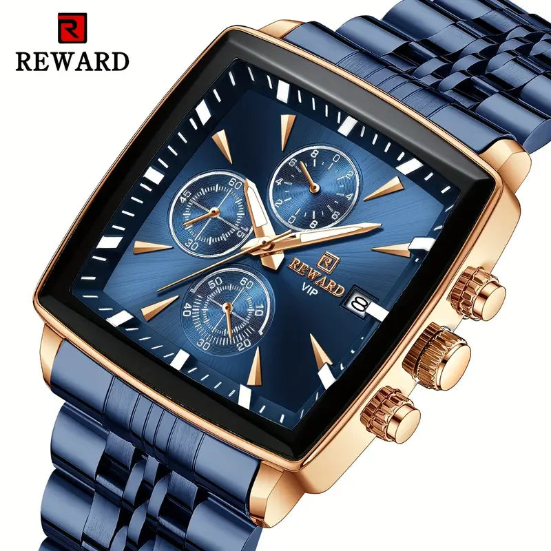 Luxury REWARD Men's Blue Rectangle Quartz Watch