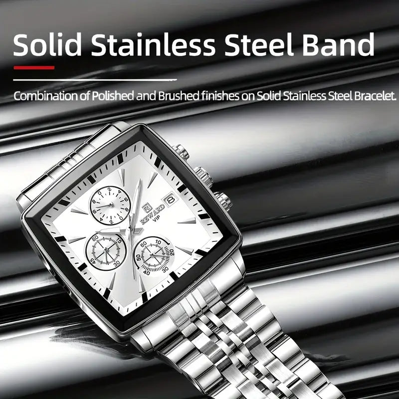 Luxury REWARD Men's Blue Rectangle Quartz Watch