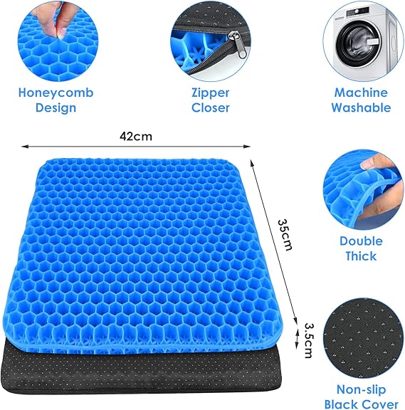 Azonee Cooling Gel Seat Cushion – 3D Silicone Ice Cushion for Office, Car & Pain Relief