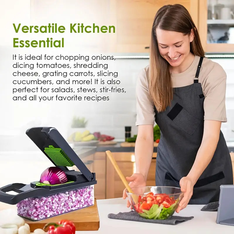 16-in-1 Manual Vegetable Chopper – Slicer, Shredder & Cutter