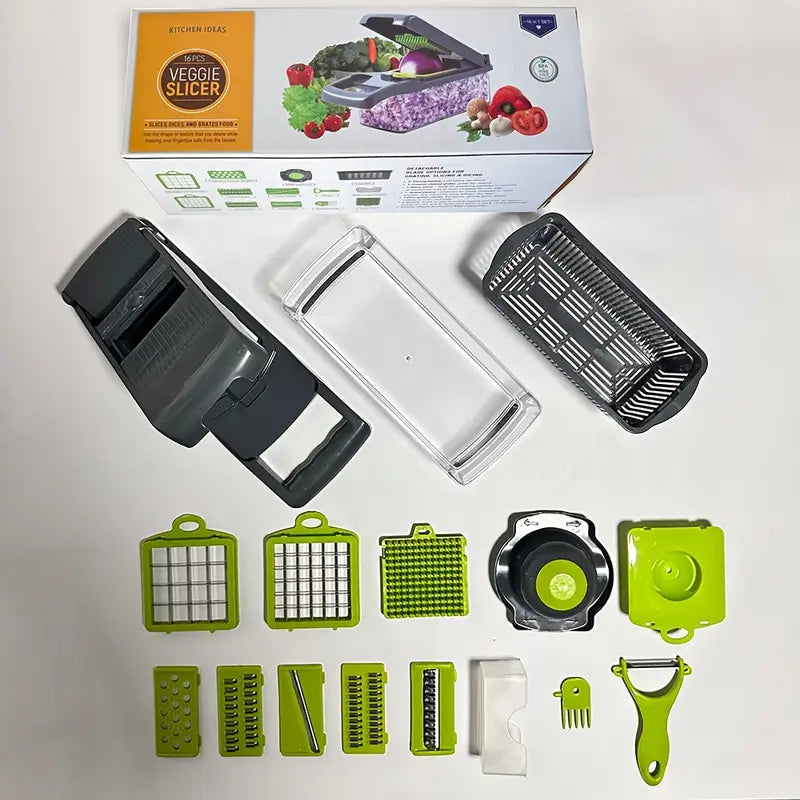16-in-1 Manual Vegetable Chopper – Slicer, Shredder & Cutter