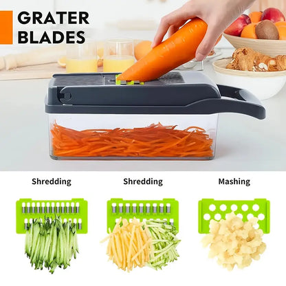 16-in-1 Manual Vegetable Chopper – Slicer, Shredder & Cutter
