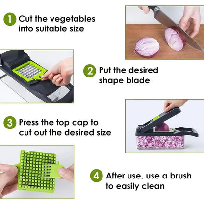 16-in-1 Manual Vegetable Chopper – Slicer, Shredder & Cutter