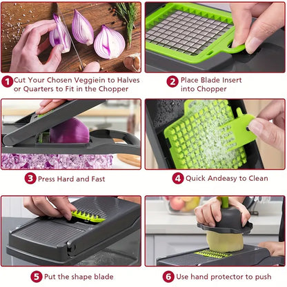 16-in-1 Manual Vegetable Chopper – Slicer, Shredder & Cutter