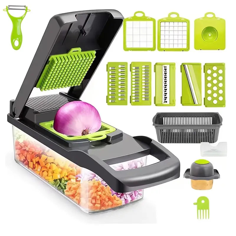 16-in-1 Manual Vegetable Chopper – Slicer, Shredder & Cutter