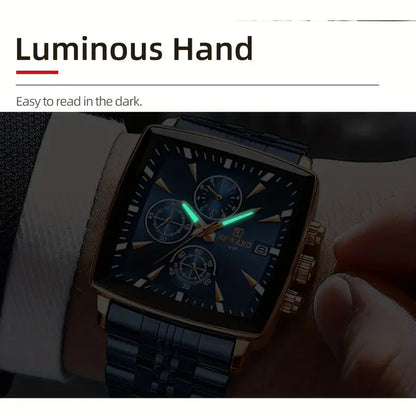 Luxury REWARD Men's Blue Rectangle Quartz Watch