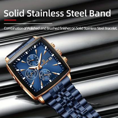 Luxury REWARD Men's Blue Rectangle Quartz Watch