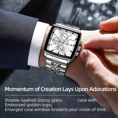 Luxury REWARD Men's Blue Rectangle Quartz Watch
