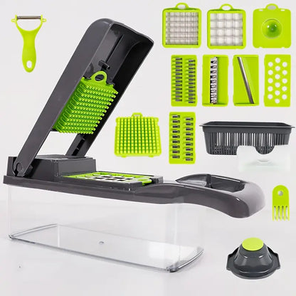 16-in-1 Manual Vegetable Chopper – Slicer, Shredder & Cutter