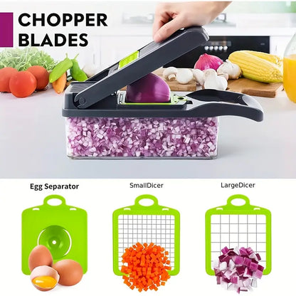 16-in-1 Manual Vegetable Chopper – Slicer, Shredder & Cutter